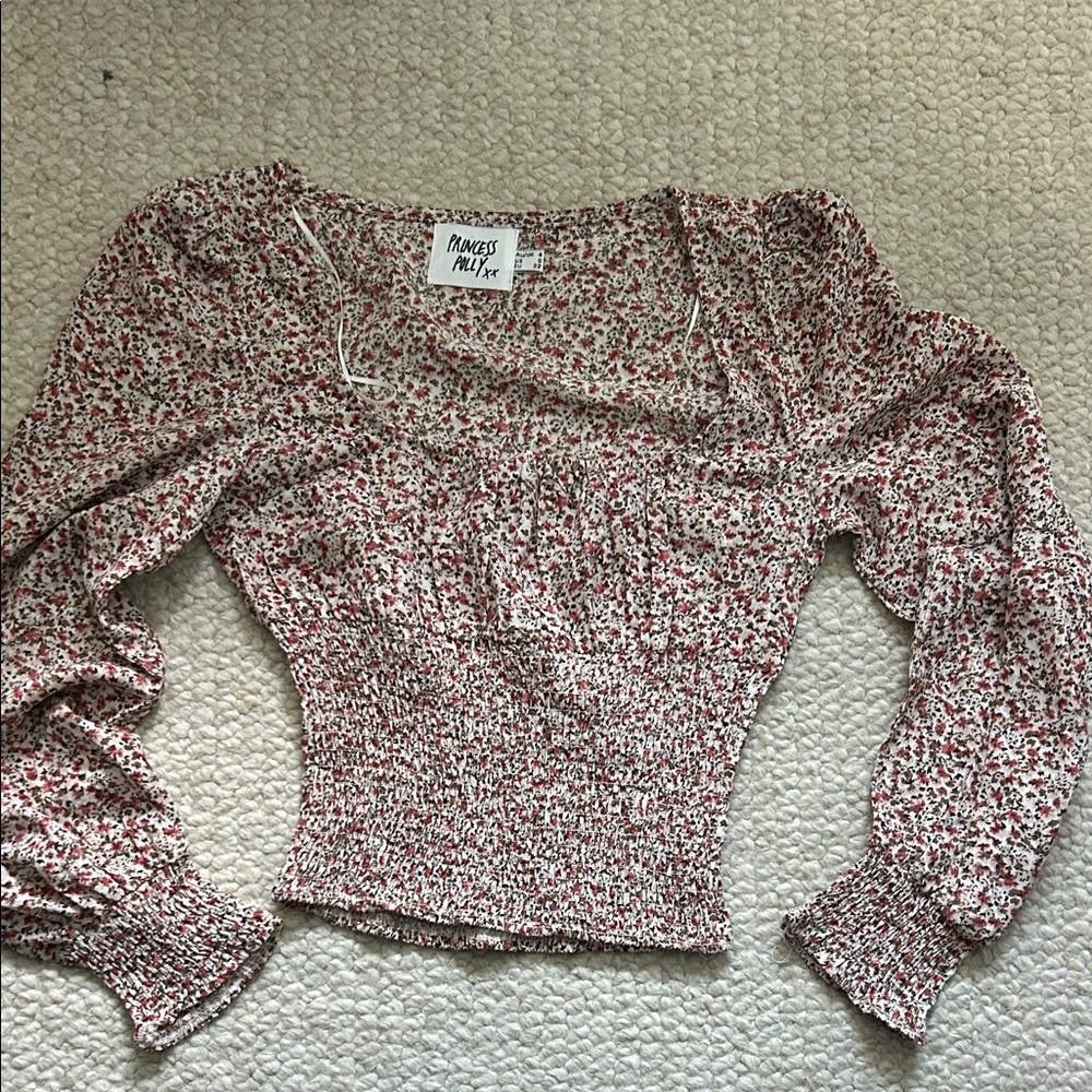 Princess Polly Red and White Floral Blouse